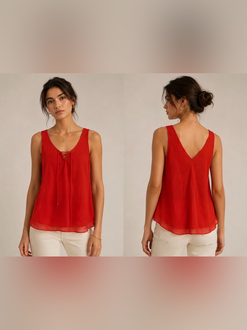 RACHEL Rachel Roy Red V-Neck Tie-Front Sleeveless Camisole